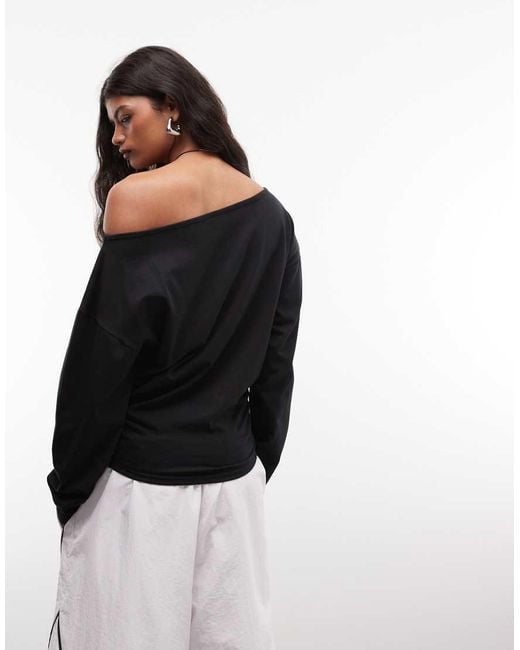 Collusion White Long Sleeve Drapey Off-the-shoulder Top