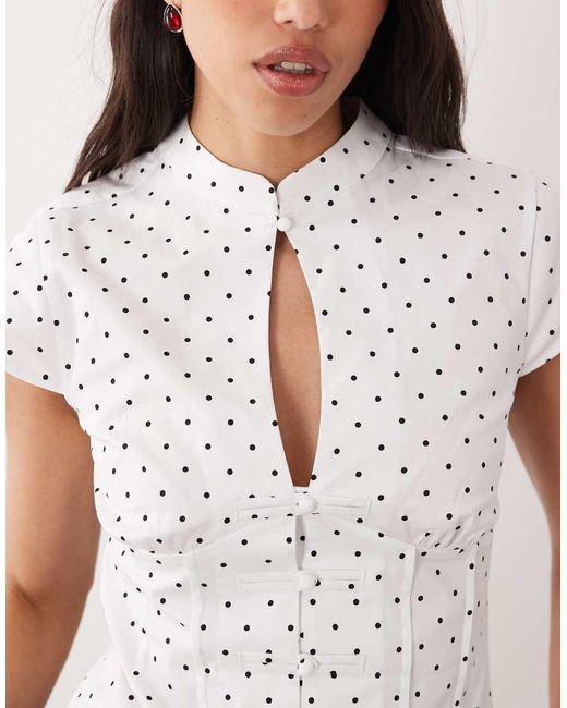 Gina Tricot White Keyhole Short Sleeve Blouse With Corset Details