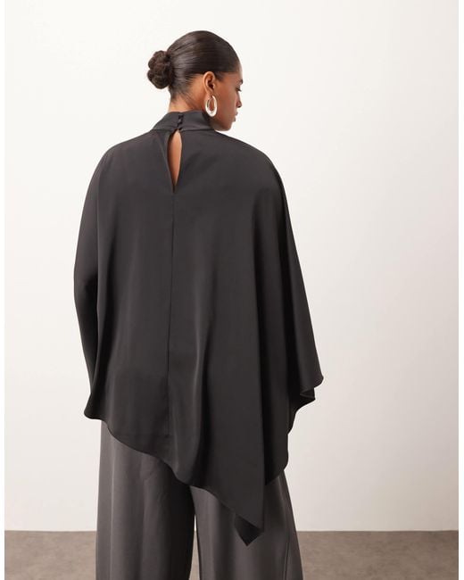 ARRANGE Black Curve High Neck Drape Cape Top