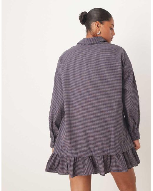 ASOS Purple Asos Design Curve Long Sleeve Frill Hem Mini Shirt Dress