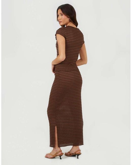 Brave Soul Brown Textured Jersey Stripe Short Sleeve Top