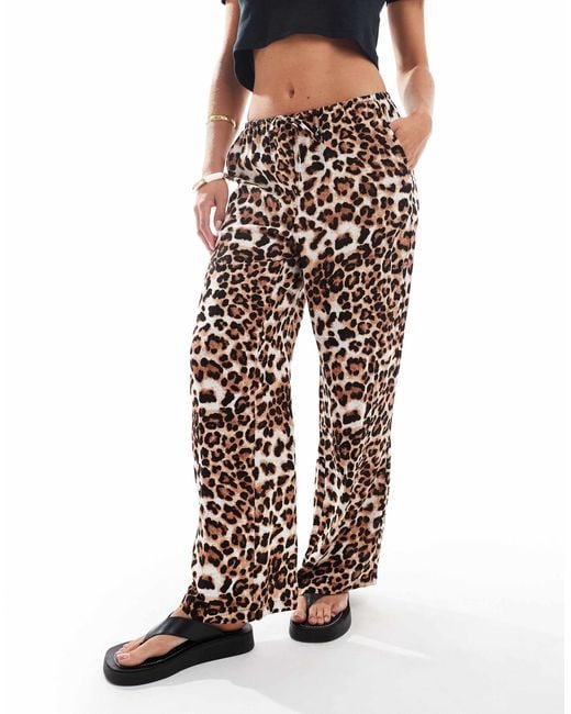 Vero Moda Natural – easy – hose mit weitem bein, tunnelzug-bund und leopardenmuster