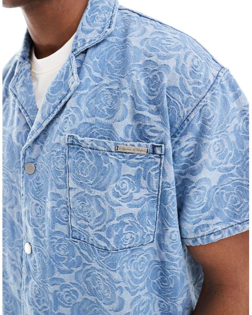 Liquor N Poker Blue Liquor & Poker Co-ord Floral Jacquard Revere Collar Shirt for men