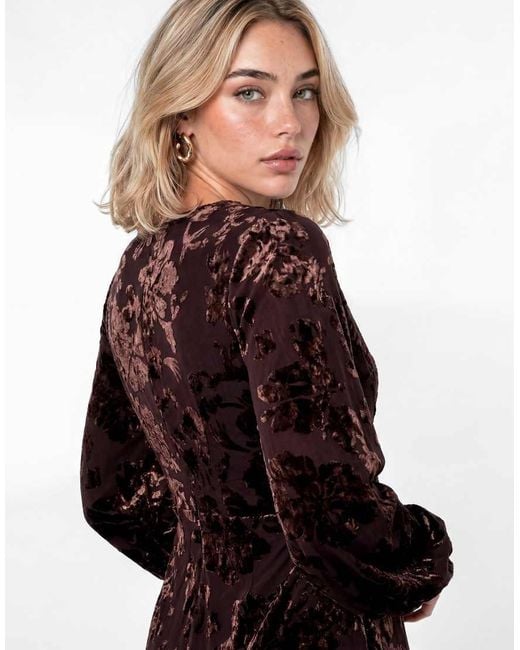 Lovedrobe Black Floral Velvet Devore Faux Wrap Midaxi Dress