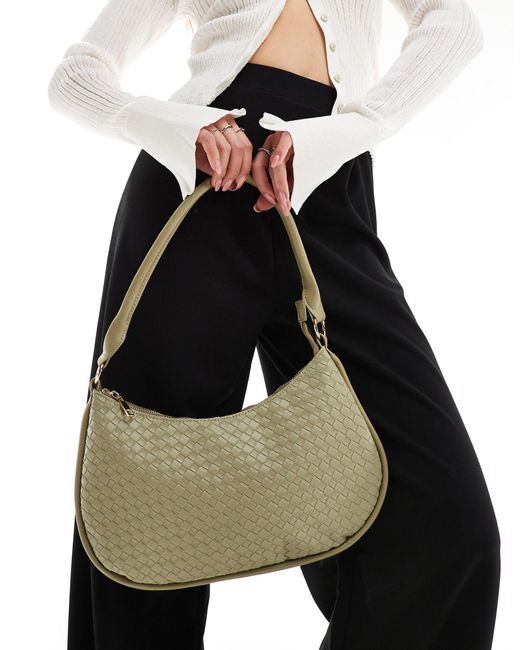 Glamorous Natural Woven Detail Crescent Shoulder Bag