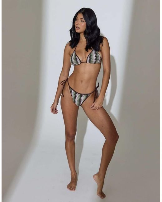 South Beach Brown Sequin Crochet Triangle And Tie Side Brief Bikini Set