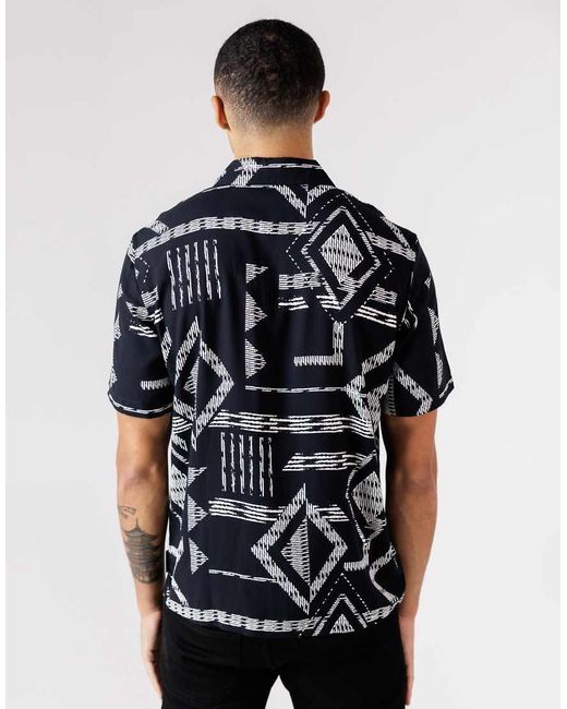 French Connection Black Geometric Print Short Sleeve Shirt for men