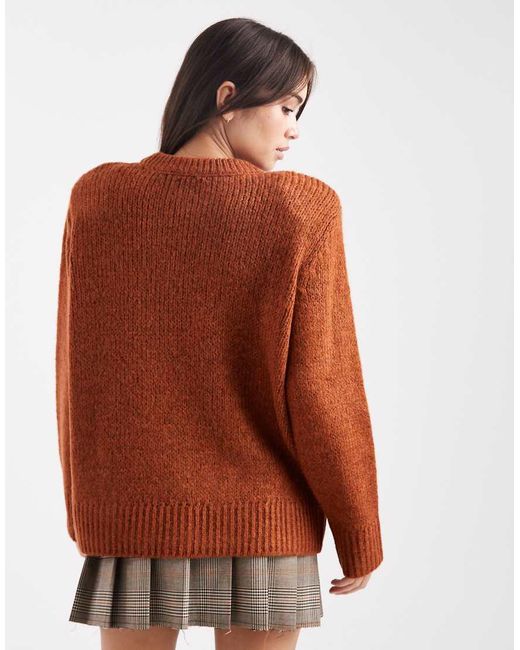 ASOS Brown Knit Oversized Sweater With Shoulder Pads
