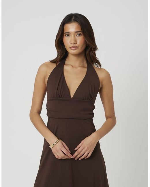 Brave Soul Brown Jersey Halterneck Midi Dress