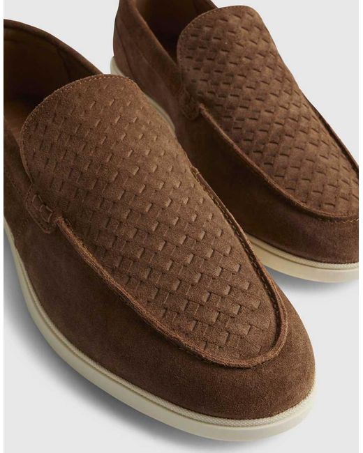 River Island Brown Suede Woven Loafer for men