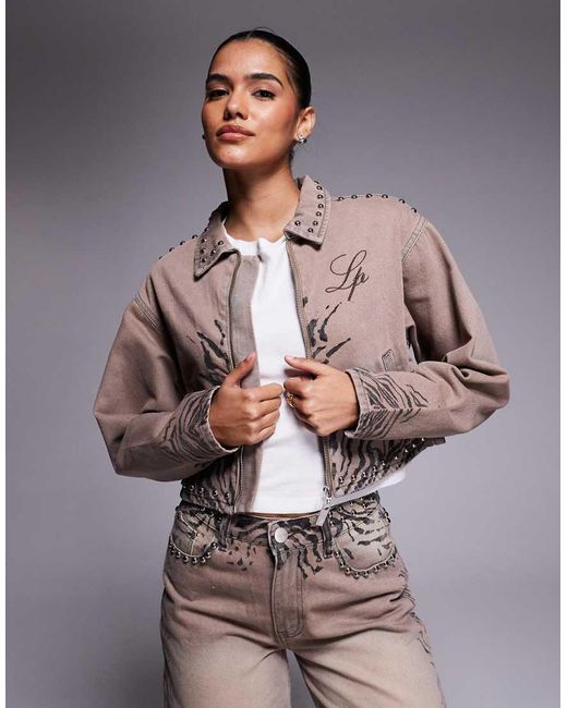 Liquor N Poker Gray Oversized Boxy Denim Jacket Co-Ord