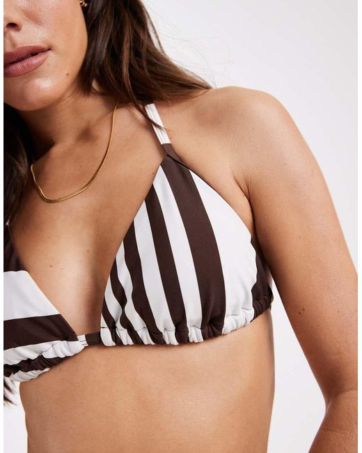 New Look White Stripe Triangle Bikini Top