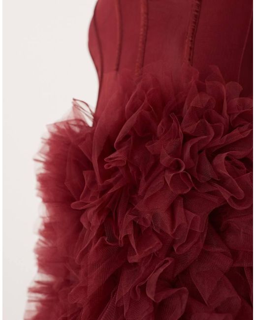 LACE & BEADS Mini-Jurk Met Bandeau Halslijn, Korset En Rok Van Tule in het Red