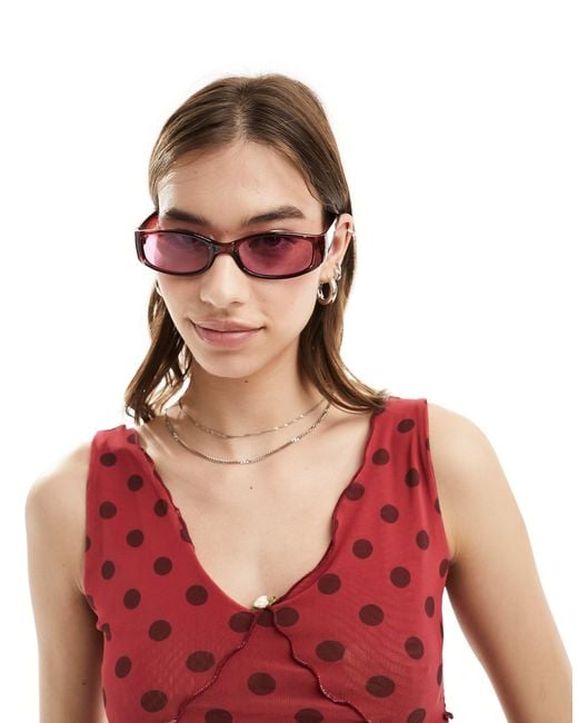 Reclaimed (vintage) Red Slim Rectangle Wrap Sunglasses