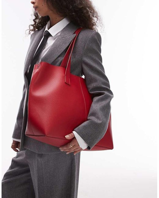 Mango Tote Tas Met Leerlook in het Red