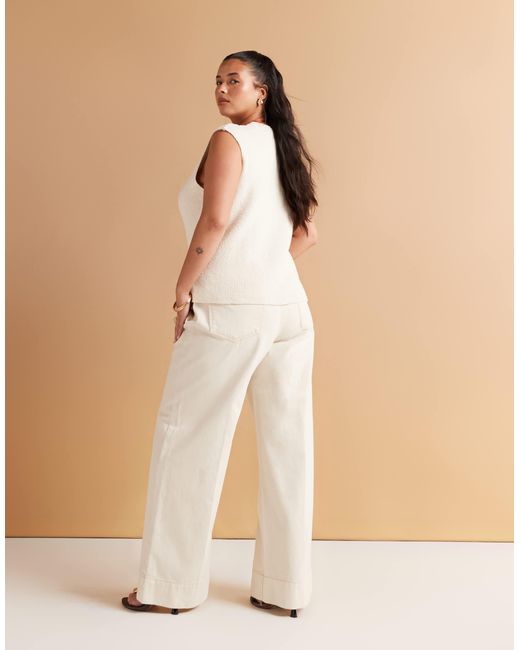 ASOS Natural Asos Design Curve Wide Leg Jean With Crease Front
