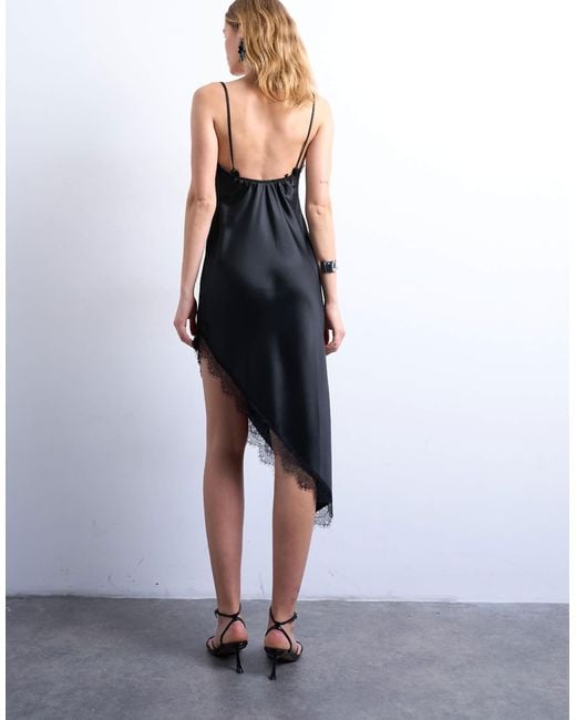 TOPSHOP White – asymmetrisches midi-trägerkleid aus satin