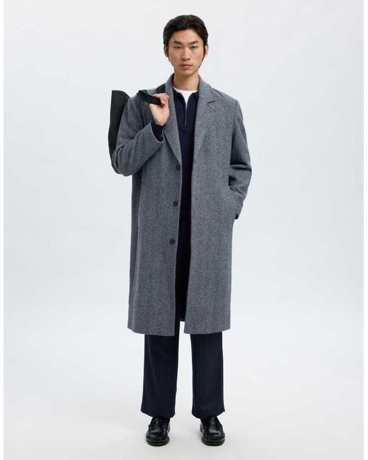 SELECTED Blue Long Coat for men