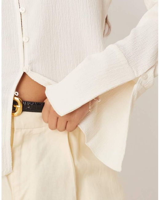 Brave Soul Natural Long Sleeve Button Through Collared Blouse