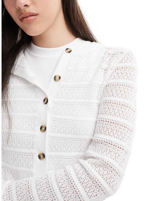 Brave Soul White Stitch Detail Crew Neck Cardigan