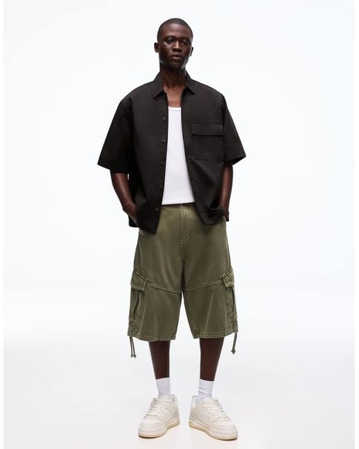 Bershka Black Boxy Short Sleeve Shirt for men
