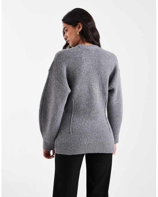 ASOS Gray Structured Longline Waisted Crew Neck Jumper