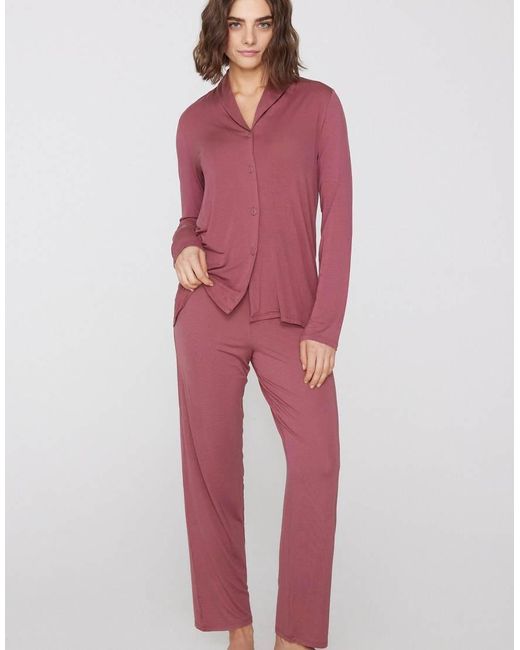 Tezenis Red Long Open Viscose Pyjamas