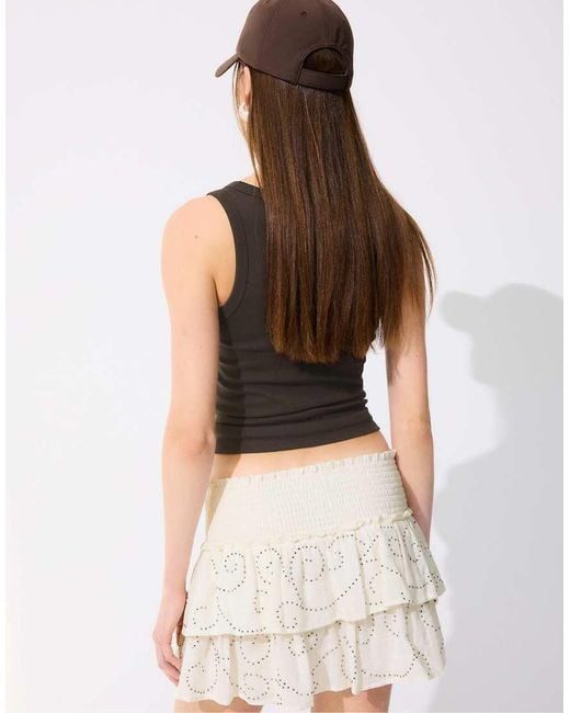 Stradivarius Brown Mini Ruffled Shimmery Skort