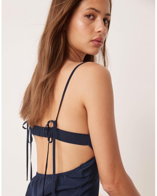 ASOS Blue Satin Slip Cami Open Back Maxi Dress