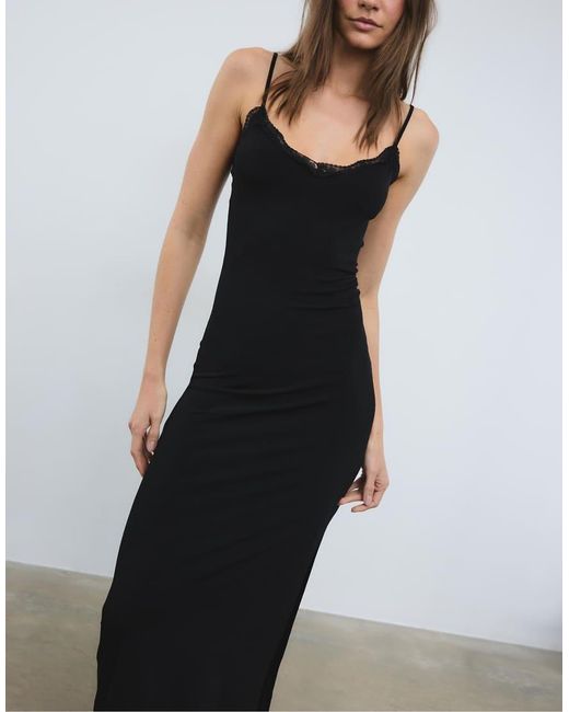 Stradivarius Gray Long Lace Knit Dress