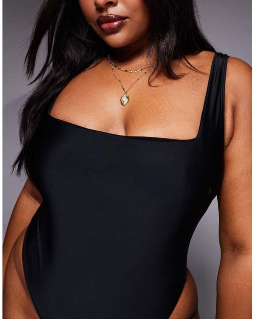 ASOS Black Asos Design Curve Revenge Sculpting Square Neck Swimsuit