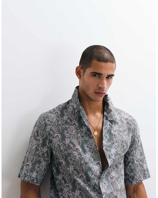 Mango Gray Retro Floral Shirt for men