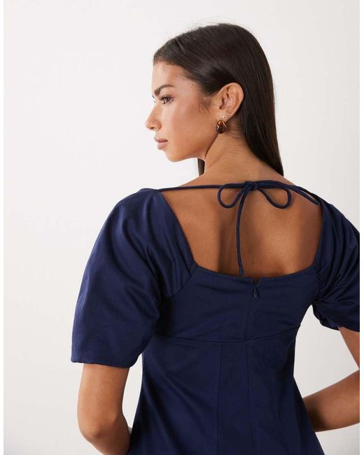 ASOS Blue Square Neck Structured Cotton Mini Dress With Back Strap
