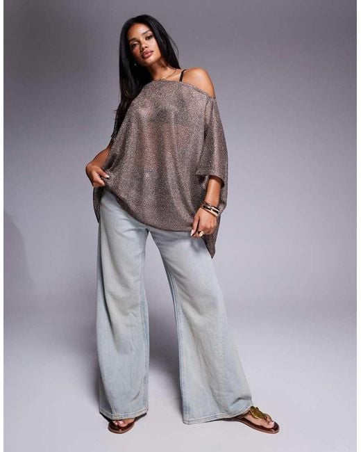 Top Oversize Extra Largo Stile Mantella Con Spalle Scoperte Trasparente di ASOS in Gray