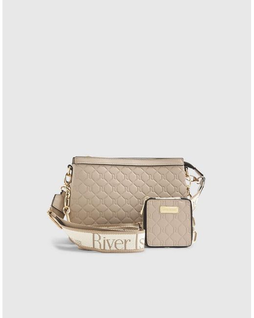 River Island Natural Embossed Monogram Chain Cross Body Bag