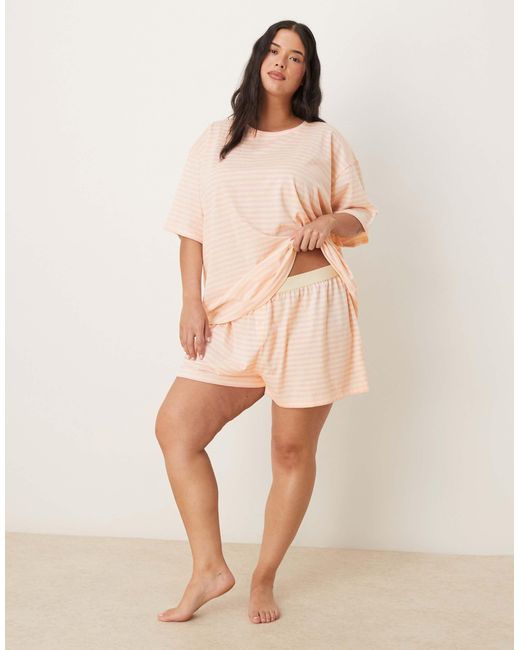 ASOS Natural Asos design curve – mix & match – pyjama-t-shirt mit rosa streifen