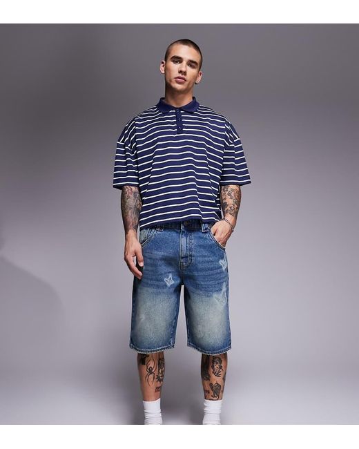 Good For Nothing Blue Denim Shorts With Butterfly Print for men