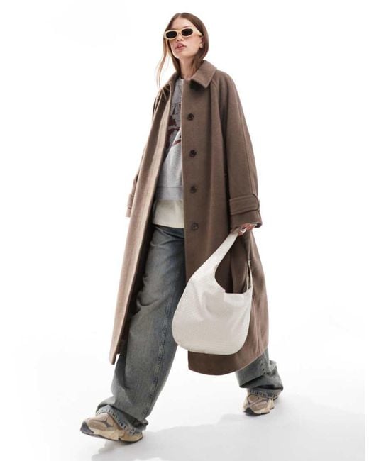 ASOS Brown Brushed Formal Top Collar Longline Coat
