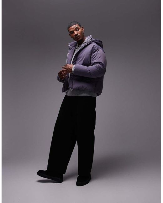 Topman Purple Collared Puffer Jacket for men