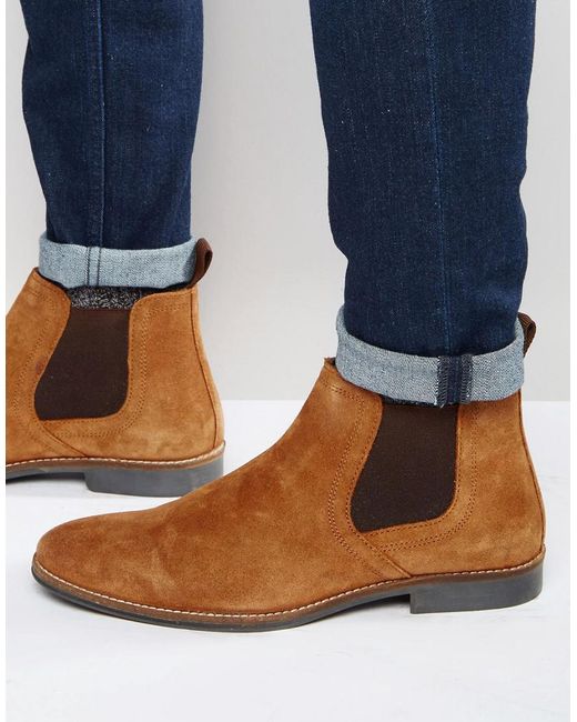 red tape chelsea boots in brown leather