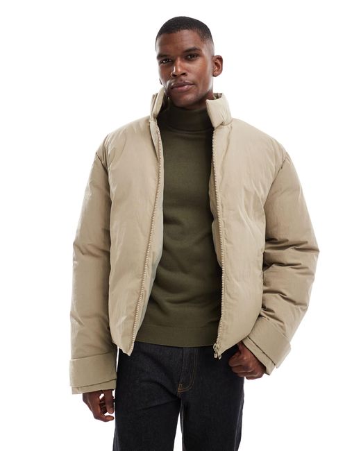 ASOS Natural Puffer Jacket With Funnel Neck for men