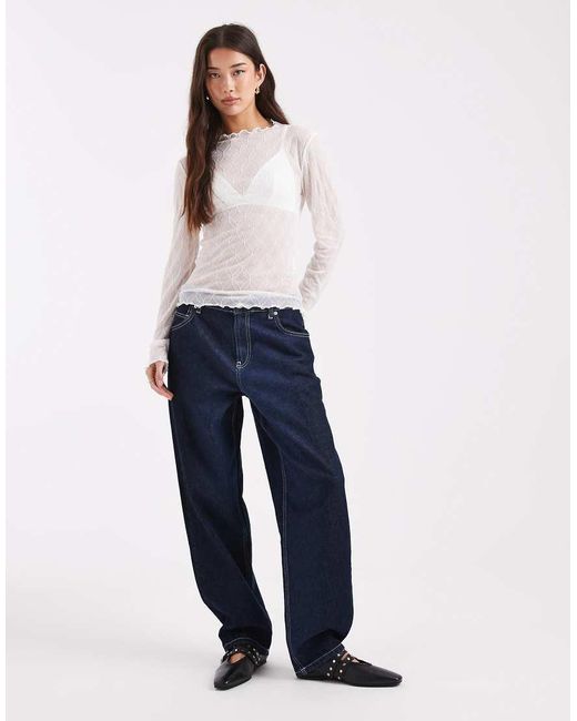Pieces White Long Sleeve High Neck Textured Top