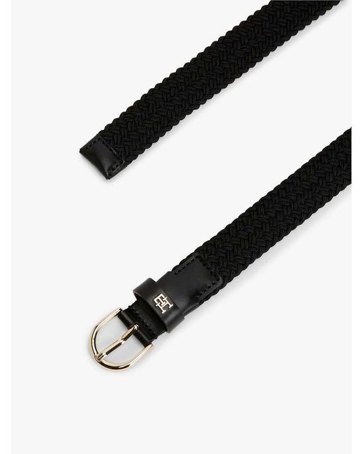 Tommy Hilfiger Black Essential Th Monogram Braided Elastic Belt