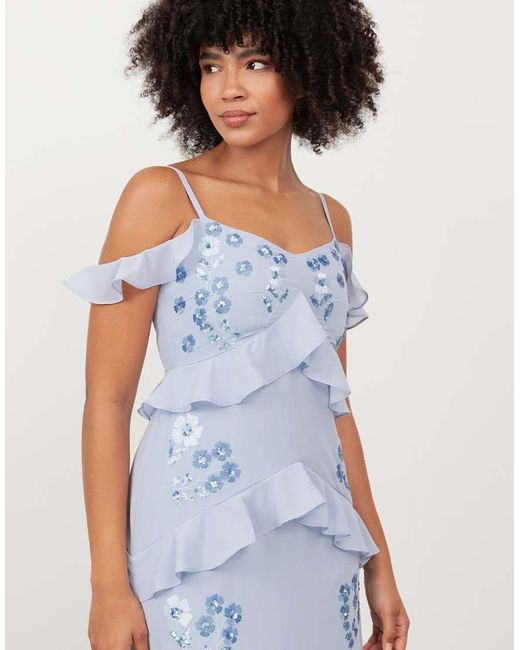 Maya White Floral Embroidery Cold Shoulder Maxi Dress