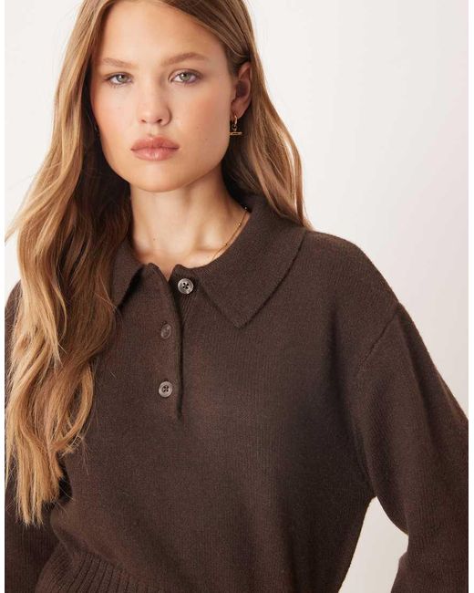 Gina Tricot Brown Long Sleeve Collar Knitted Jumper
