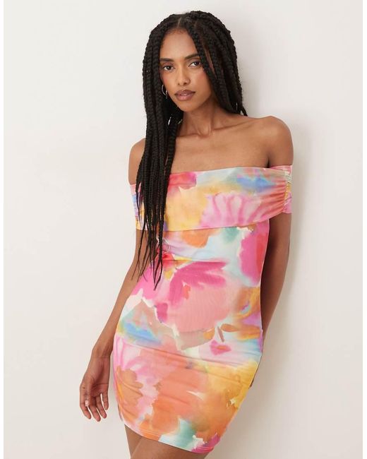 Collective The Label Pink Bardot Bodycon Mini Dress