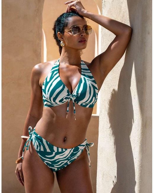 Pour Moi Blue Madrid Underwired Halter Bikini Top