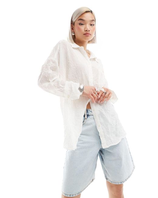 Monki White Sheer Crinkle Oversized Shirt