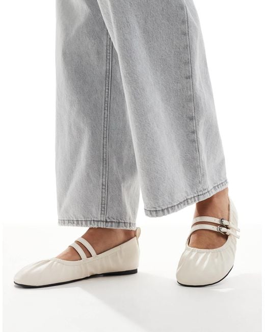 London Rebel White Mia Strappy Ruched Ballet Flats