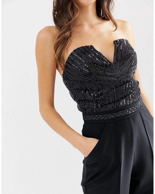lipsy bandeau sequin waist jumpsuit